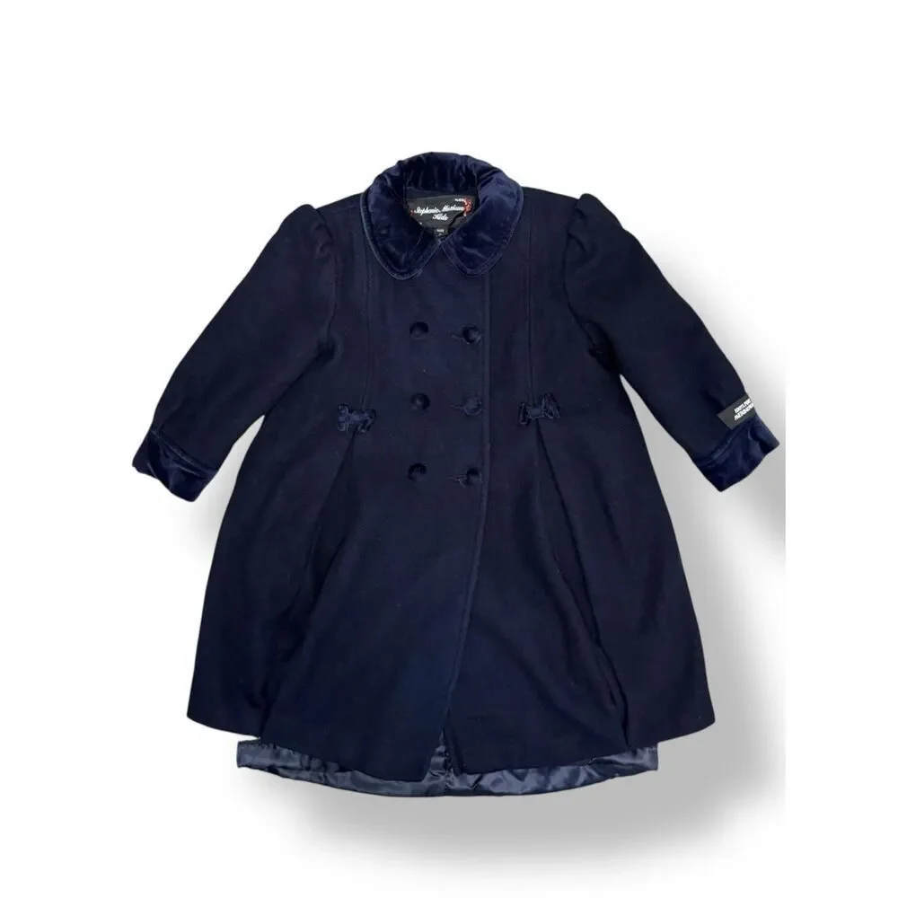 Stephanie Mathews Kids Girls 5‎ Double Breasted Coat Navy Blue 100% Wool